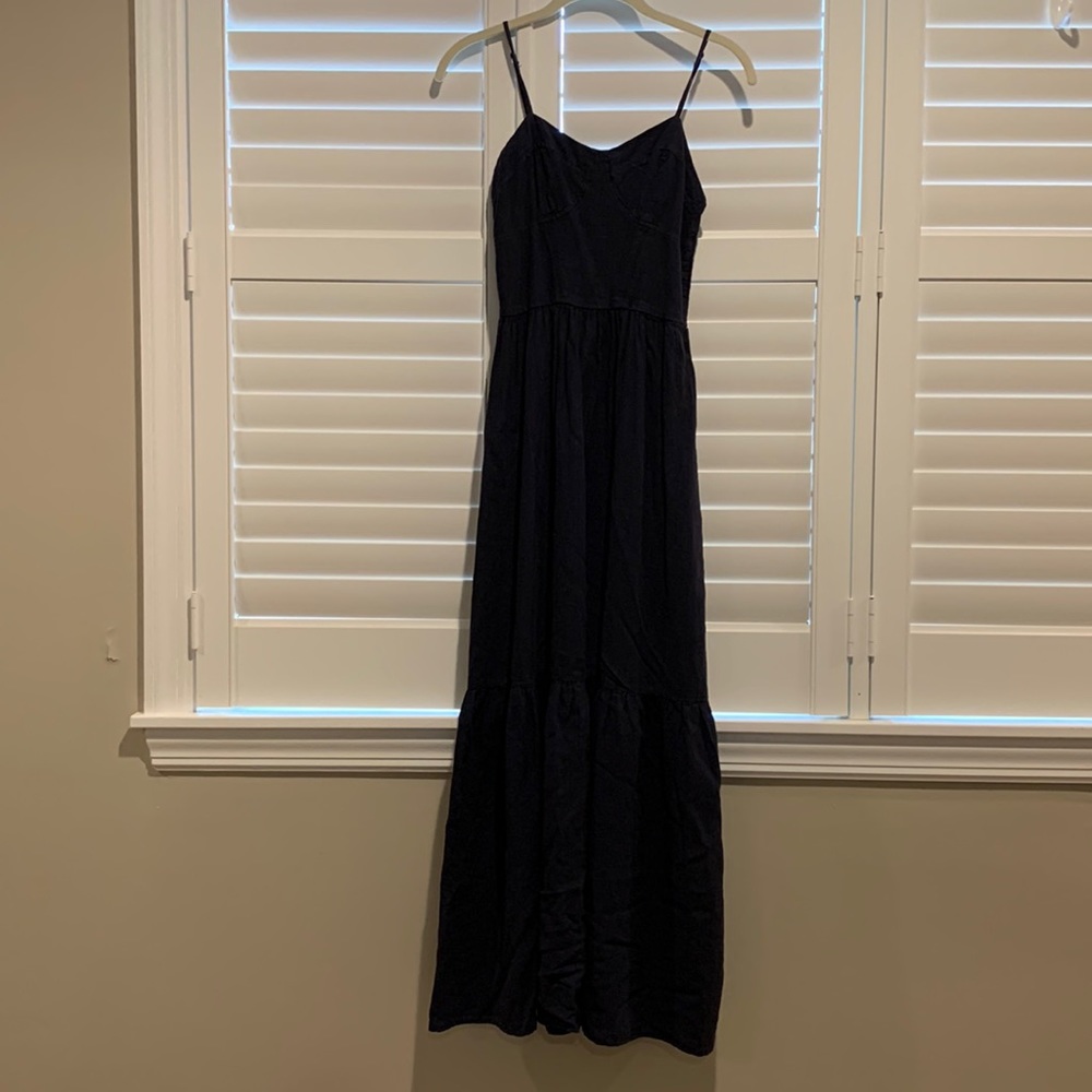 XS Linen Blend Navy Maxi Dress